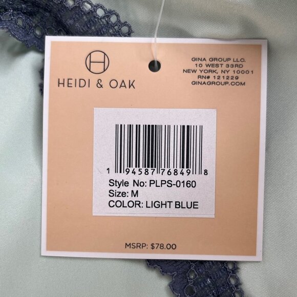 Heidi & Oak Pajama Top Womens Medium Blue New Scallop Lace Trim - Picture 8 of 9